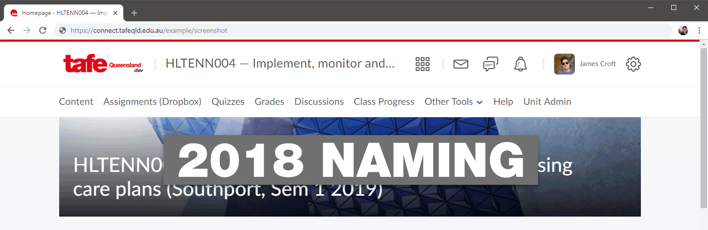 A screenshot of the navbar with the name change for the Assignments tool.